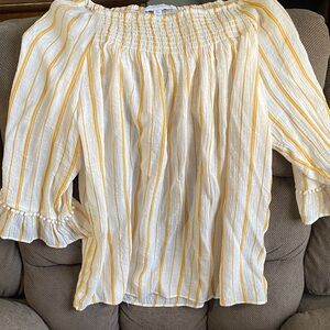 New Directions Yellow and Cream Striped Blouse